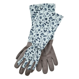 A pair of floral blue gardening gloves
