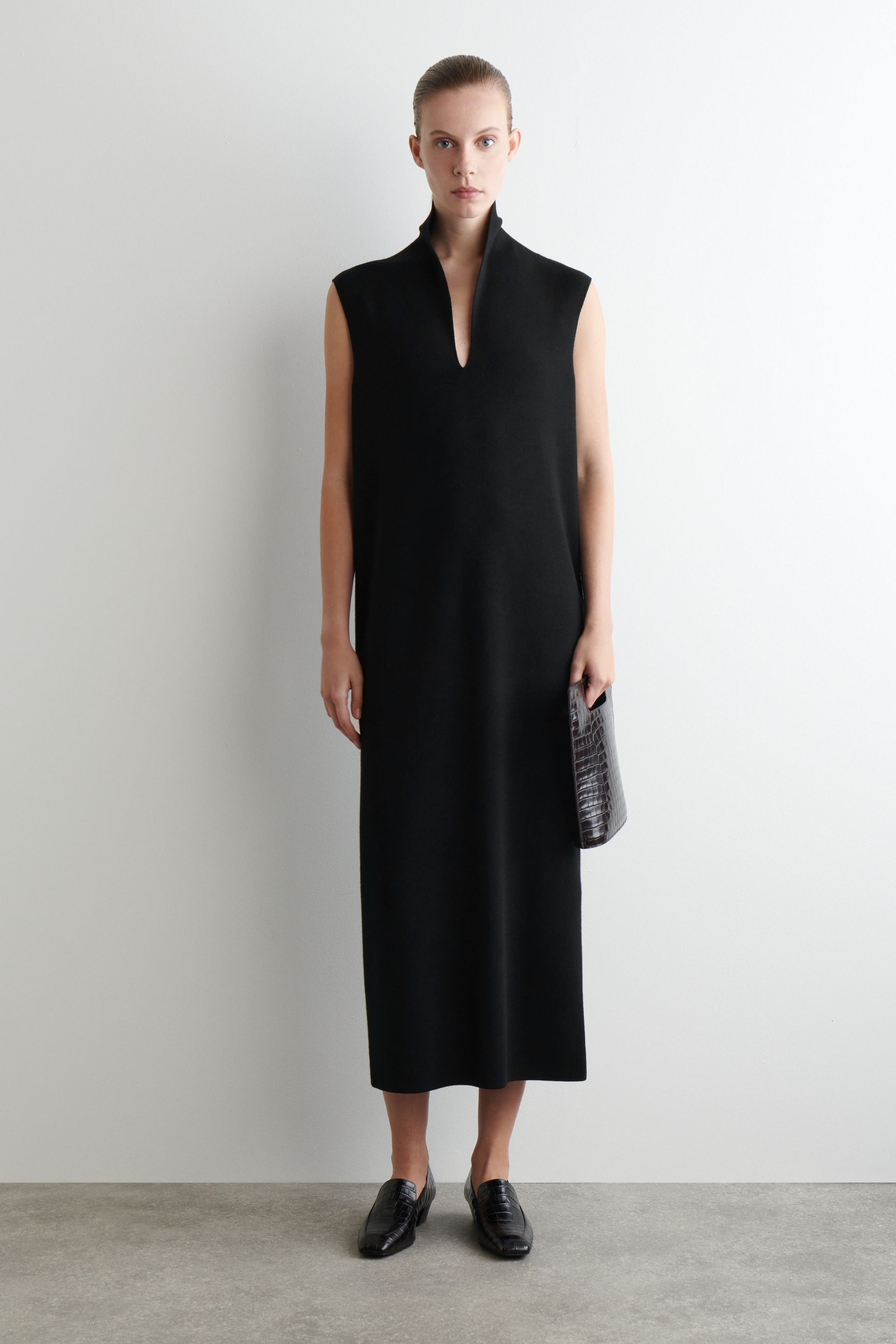 Draped-Collar Merino Wool Dress
