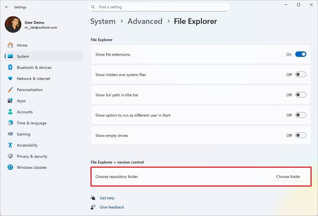 File Explorer version control