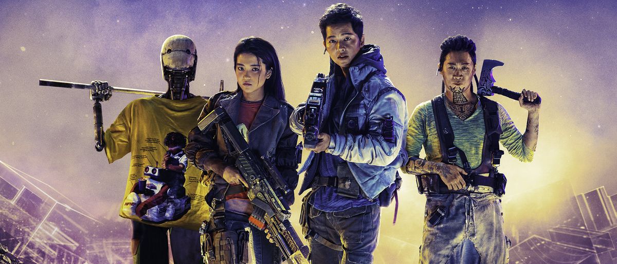 From left, Bubs, Captain Jang (Kim Tae-ri), Tae-ho (Song Joon-Ki) and Tiger Park (Seon-kyu Jin) in &quot;Space Sweepers&quot; on Netflix.