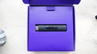 The Roku Streaming Stick 4K dongle in box
