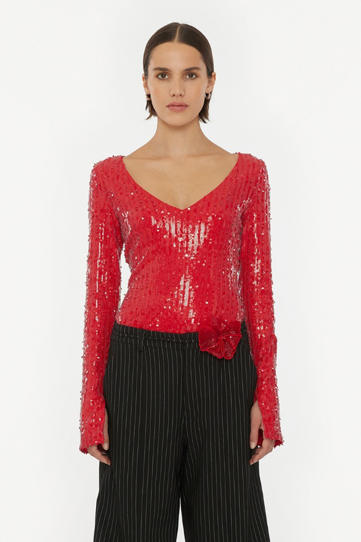 Rotate Sequins V-Neck Top
