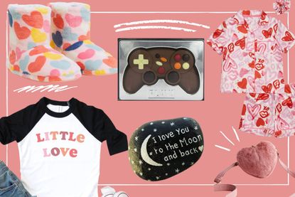 Valentine's gifts for kids illustrated by collage of the products we've included from slippers and PJs to accessories and toys