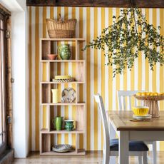 Yellow striped wall in living room