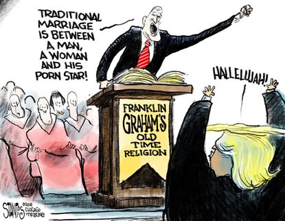 Political cartoon U.S. Trump affair allegations Franklin Graham evangelicals gay marriage