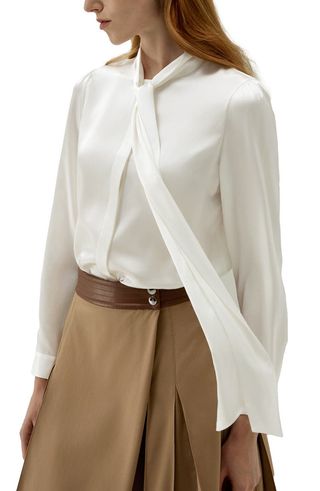 Bow-Tie Neck Silk Blouse