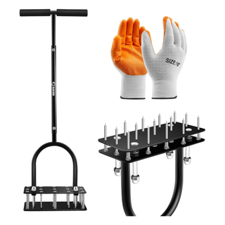 A lawn aerator kit with gloves