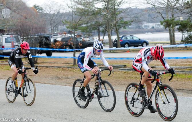 Derrick St. John (Stevens Racing p/b The Cyclery) leading mid-race