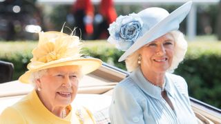 Queen Elizabeth II and Camilla, Duchess of Cornwall arrive by carriage at Royal Ascot