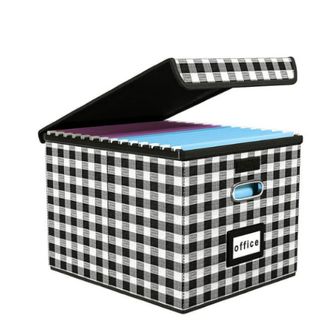 black and white check file folder storage box with lid