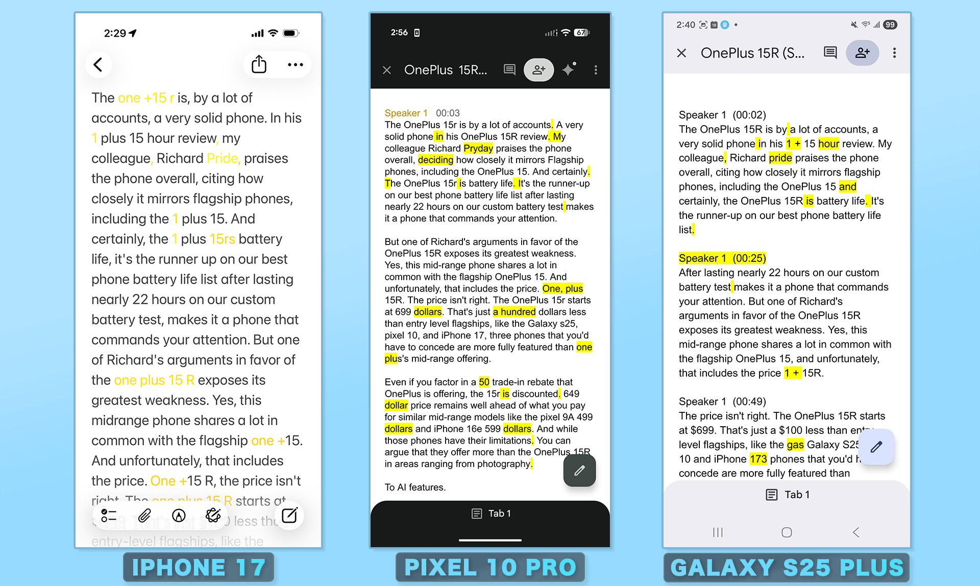 marked-up transcripts showing errors of voice recordings