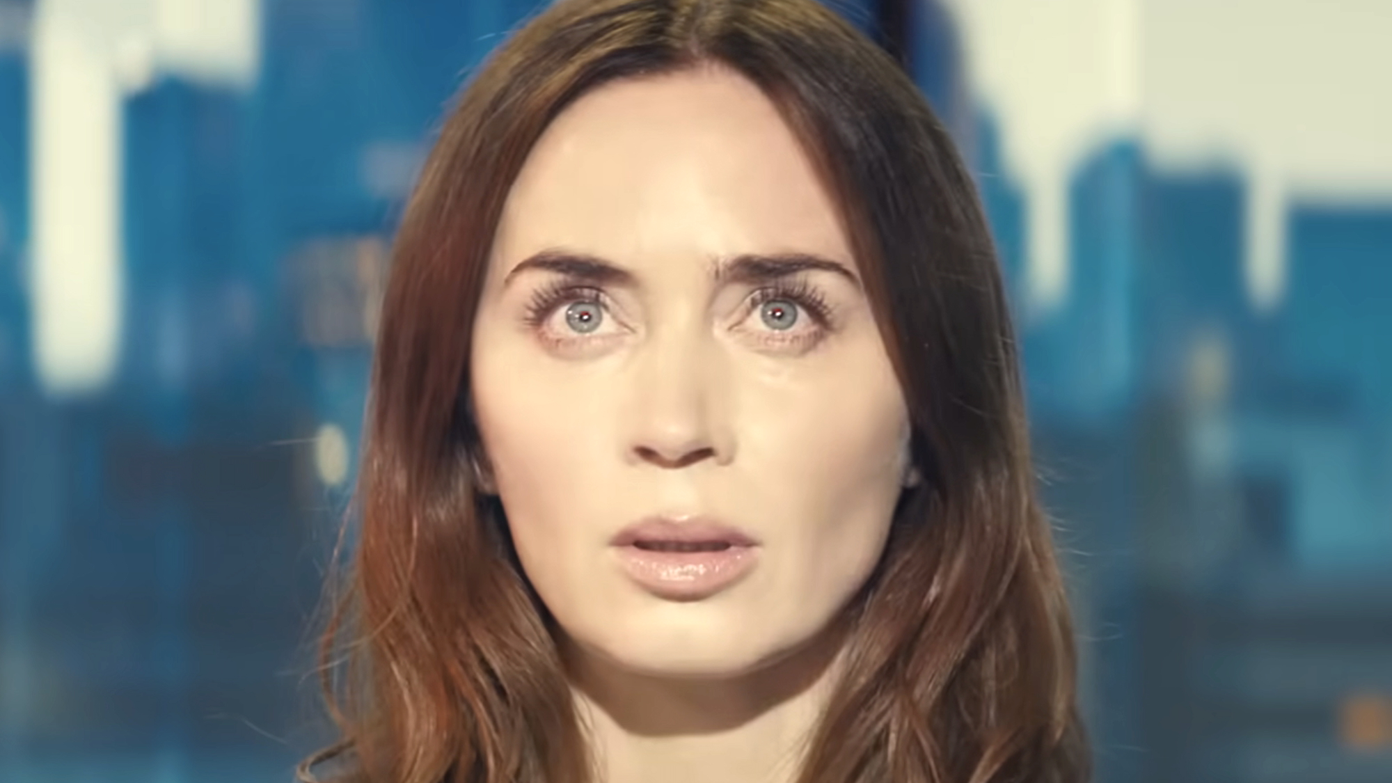 Close-up of Margaret's face as bright light is shining in Disclosure Day