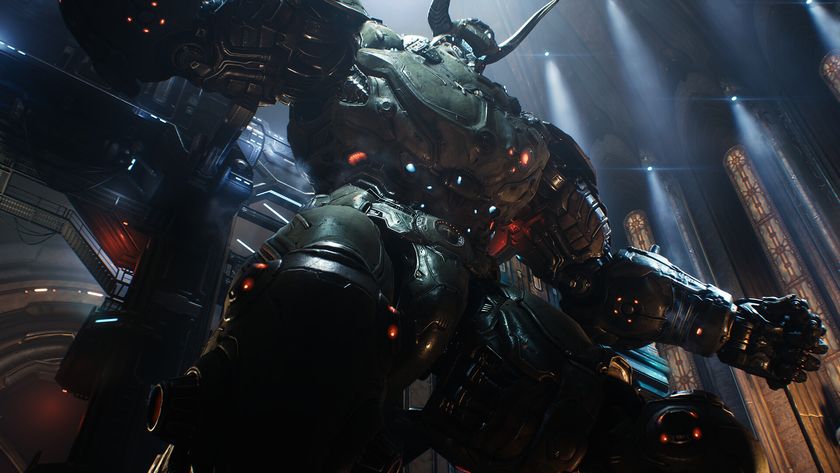 Promotional screenshot of a giant mecha in DOOM: The Dark Ages.