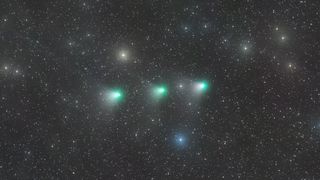The image captures the movement of Comet C/2022 E3 ZTF over 3 days (Dec. 27, 28, and 29 2022) in the night sky.