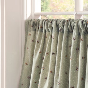 Bees Caf&amp;eacute; Style Unlined Slot Top Single Curtain