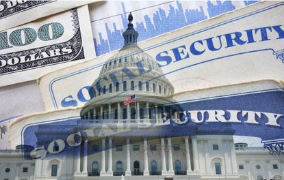 imagine of U.S. capitol with Social Security cards and money in the background