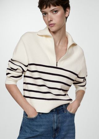 Mango Striped Sweater with Zipper