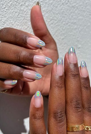 Holographic silver chrome Christmas French tips