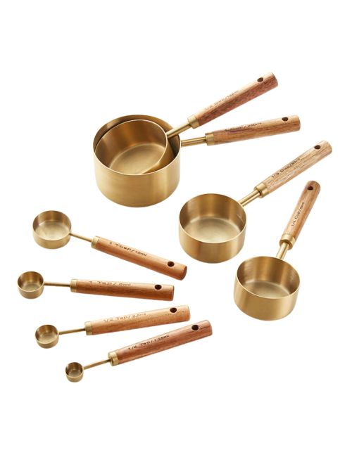 Acacia Wood and Gold Measuring Spoons, Set of 4