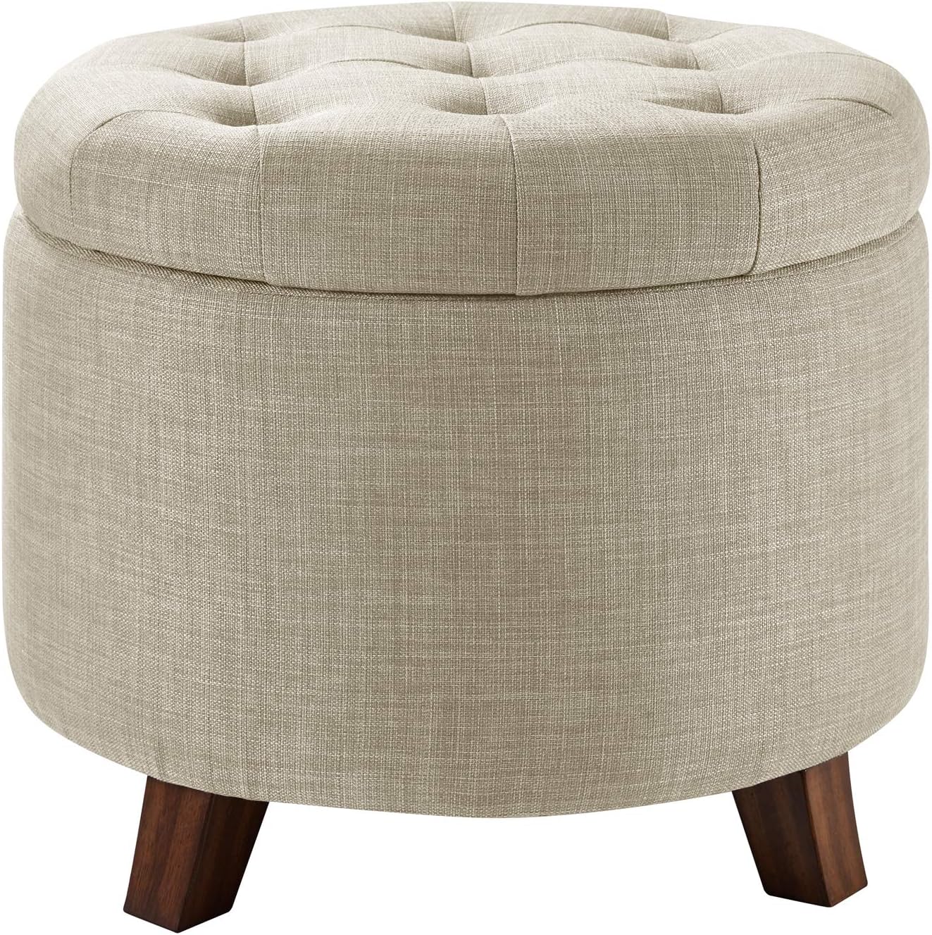 Amazon Basics Upholstered Linen Tufted Storage Round Ottoman Footstool, 50.8 X 43.2 X 50.8 Cm, Burlap Beige
