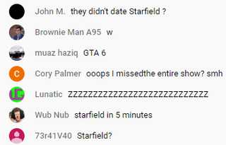 Starfield fans cope in the YouTube chat