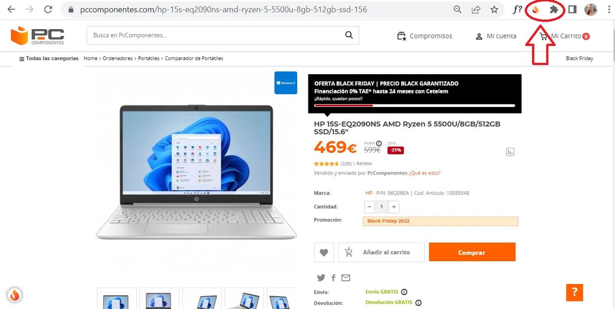 Icono extensi&oacute;n Chollometro instalada