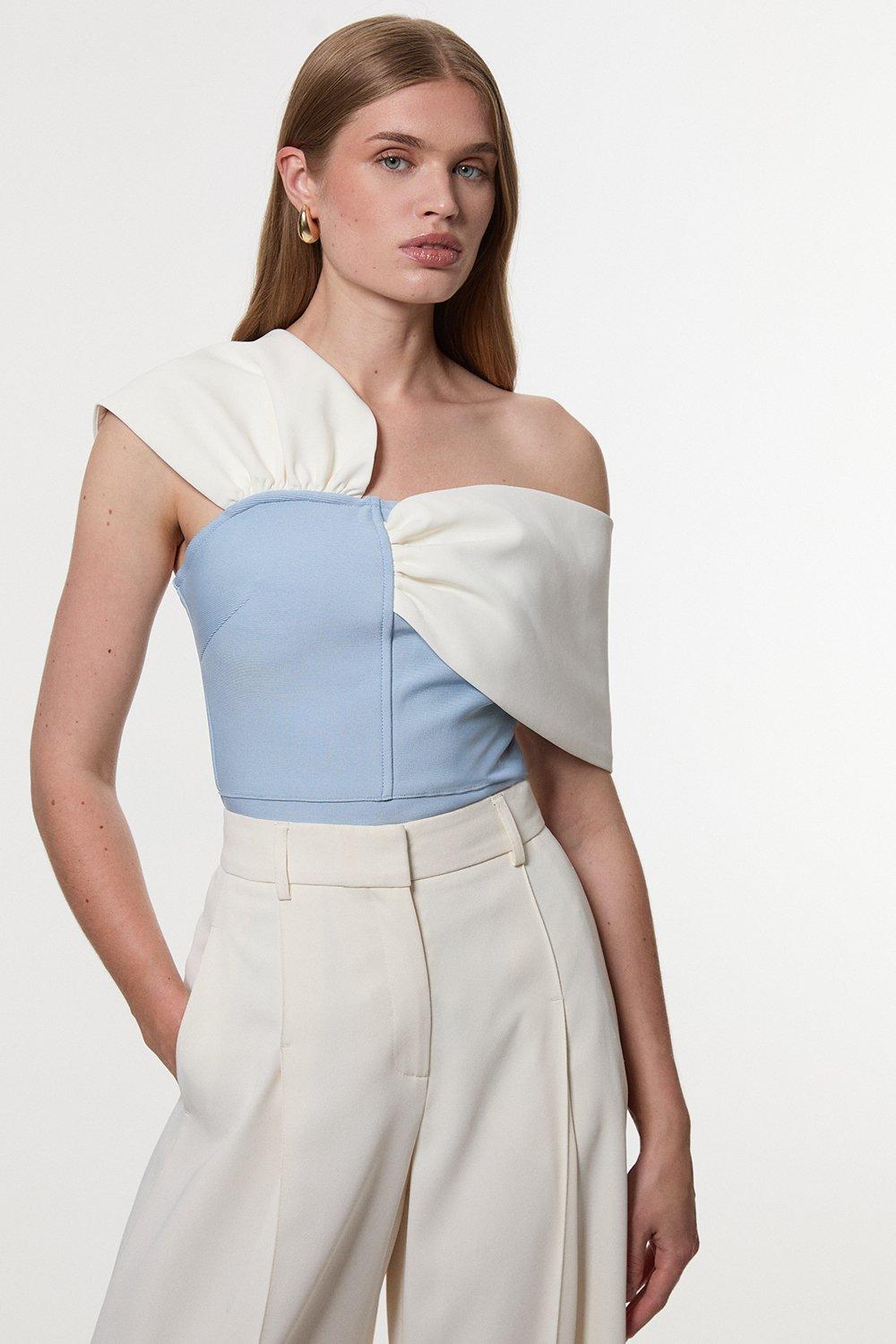 Figure Form Bandage Knit Asymmetric Strap Top