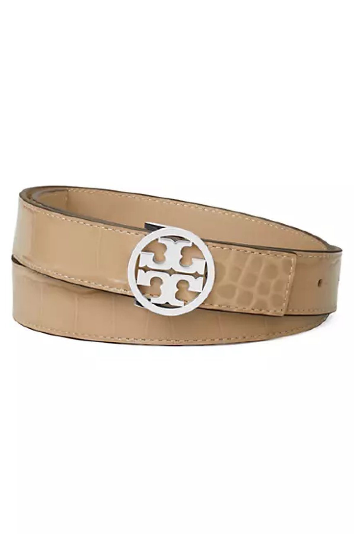 Tory Burch Miller Crocodile-Embossed Leather Belt
