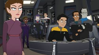 T&#039;Pol, Lily Sloane, Harry Kim, Garak, Bashir, and William Boimler