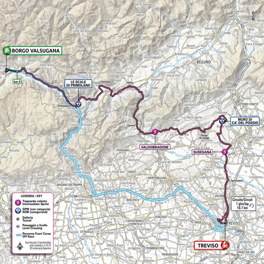 Route map for stage 18 of 2022 Giro d'Italia