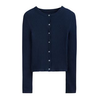 flat lay of Boden Ribbed Cardigan in navy