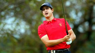 Luis Masaveu hits a drive at the 2024 US Amateur Championship