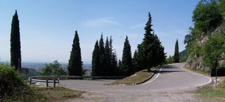 A switchback on the Strada Giardino that the riders will ascend.