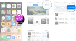 Launch the iTunes Store, tap the menu button, tap Previews