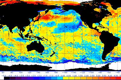 The storms are currently rolling along a very noticeable sea surface temperature boundary separating warmer-than-average temperatures with cooler-than-average temperatures over the northern Pacific.