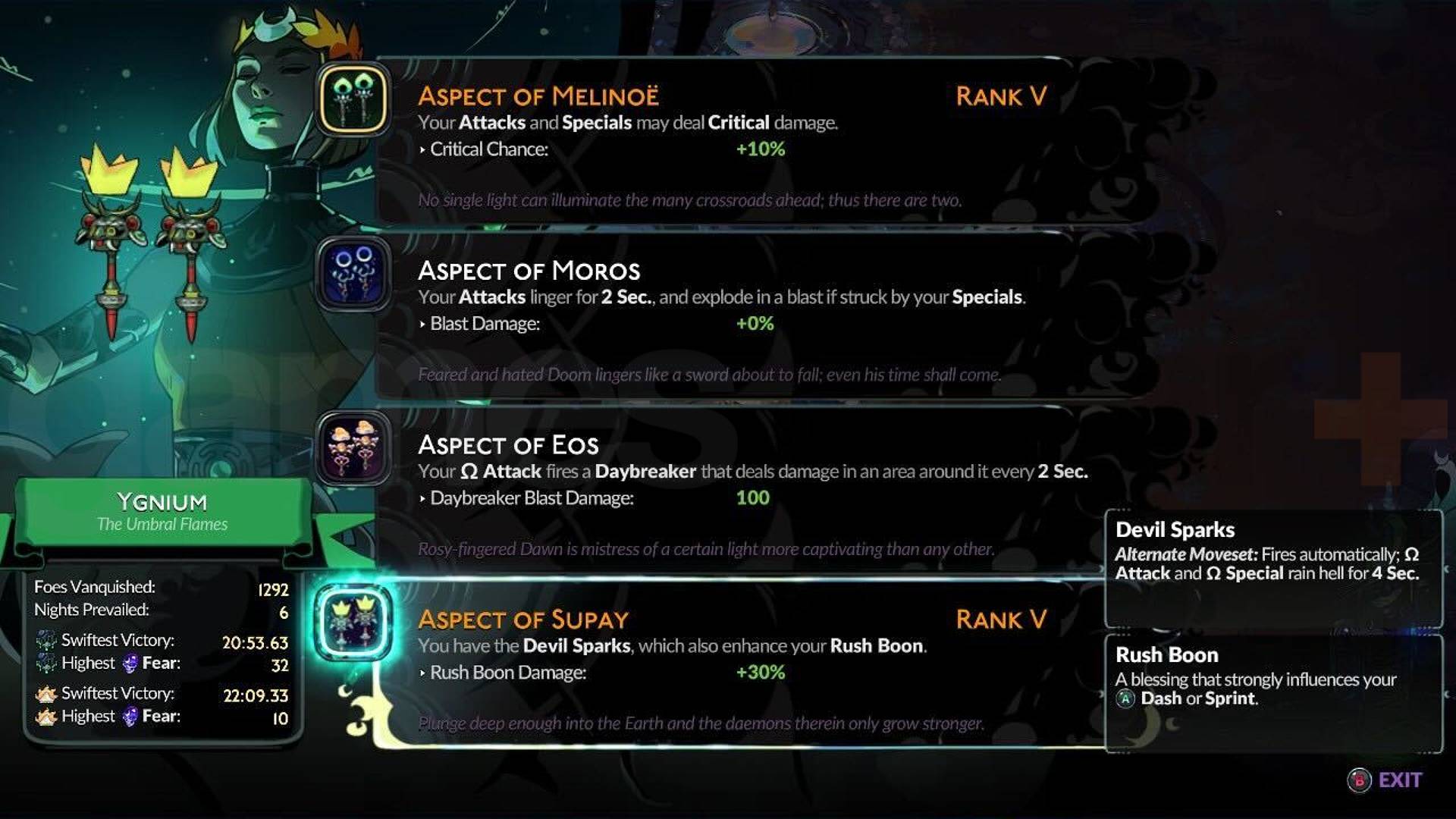 Hades 2 Umbral Flames Aspects of Melinoe, Moros, Eos, and Supay