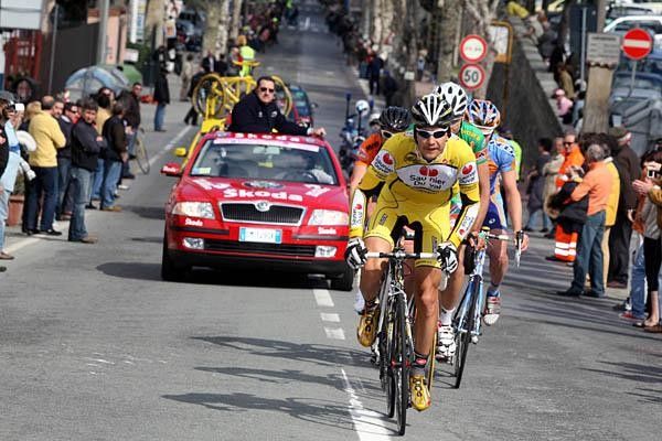 Raivis Belohvosciks (Saunier Duval-Scott) leads the break that was on the front for most of the day.