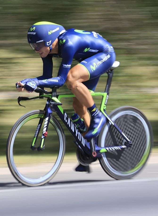 Adriano Malori (Movistar) on his way to winning the time trial at the Tour de San Luis