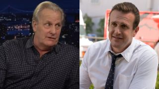 From left to right: a screenshot of Jeff Daniels on the Tonight Show and a press image of Jason Segel on Shrinking. 