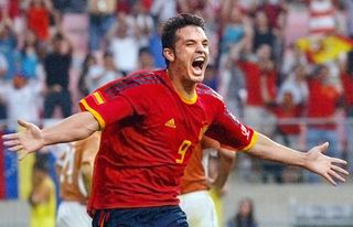 Fernando Morientes celebrates after scoring for Spain against Paraguay at the 2002 World Cup.