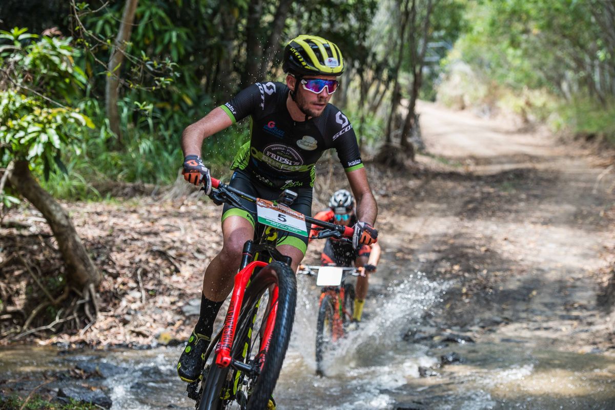 Philipp Wetzelberger focussed at one of the many river crossings today.