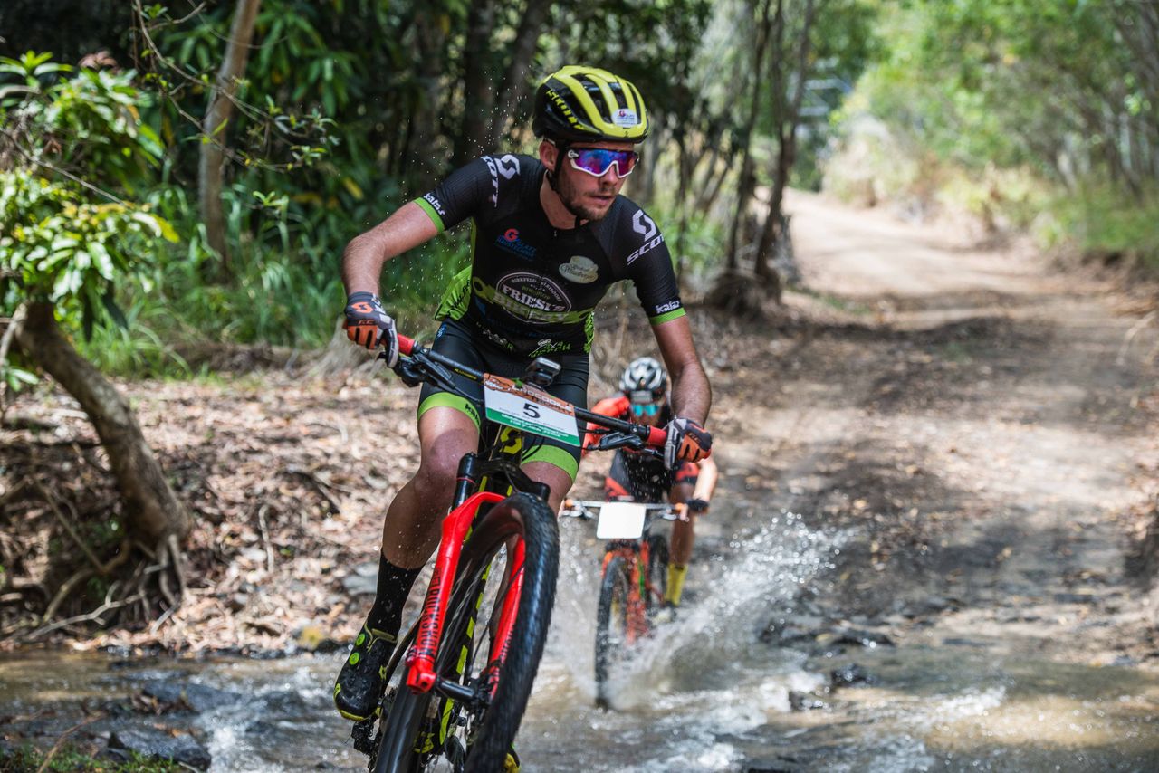 Philipp Wetzelberger focussed at one of the many river crossings today.