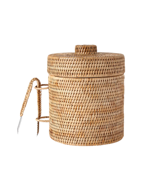 Rattan Ice Bucket With Tongs, Natural