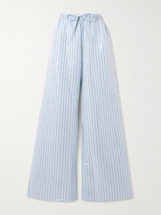 + Lutz Huelle Candra Sequined Striped Cotton-Voile Wide-Leg Pants