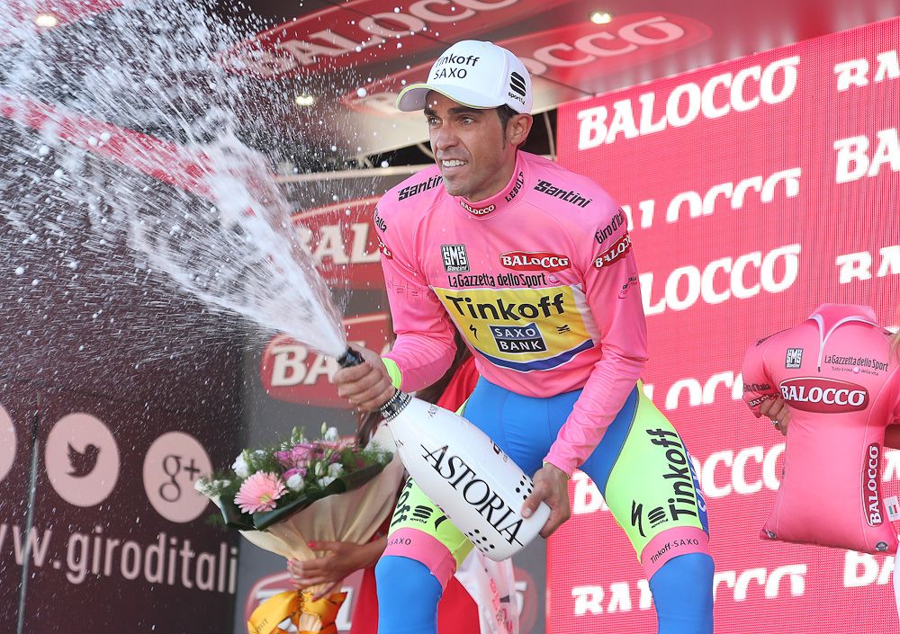 Alberto Contador on the stage 17 podium.