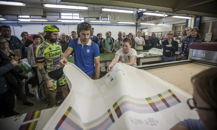 Peter Sagan sees how his world champion's kit is made