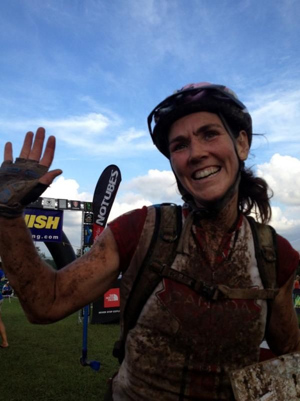 Local rider Anne Brie is all about the high 5 after the super fun ride she had