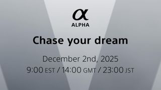 A screenshot of the Sony Alpha teaser on Instagram that says "Chase your dreams December 2nd 2025"