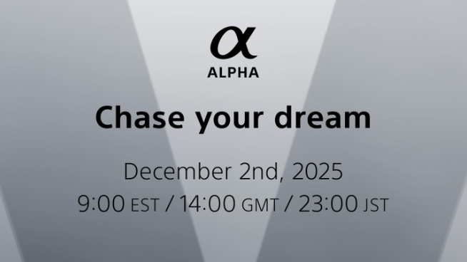 A screenshot of the Sony Alpha teaser on Instagram that says &quot;Chase your dreams December 2nd 2025&quot;