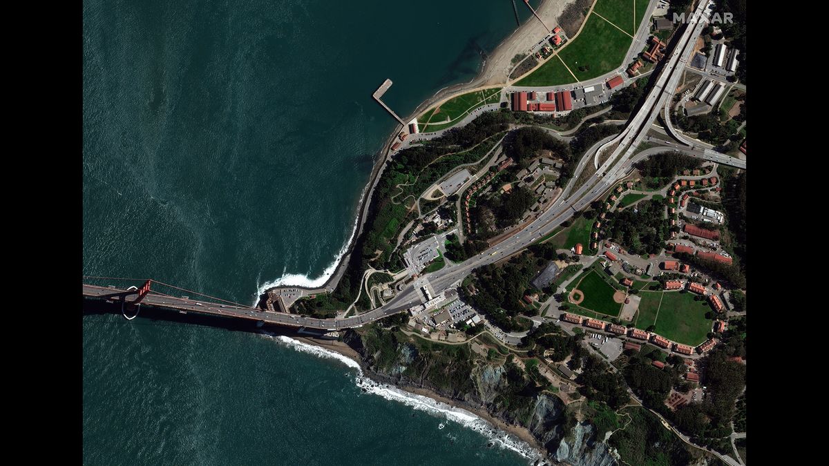 The Golden Gate Bridge and Chrissy Park, San Francisco, on March 3, 2020.